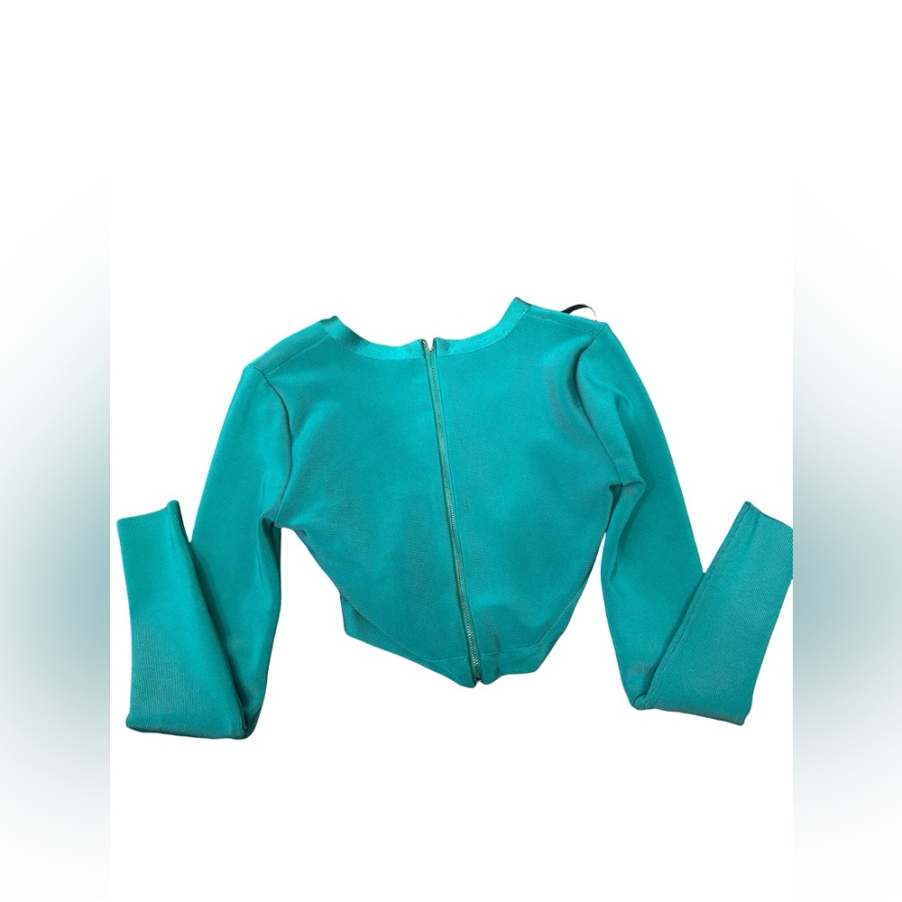 Bebe Turquoise V-Neck Crop Top - Picture 3 of 3
